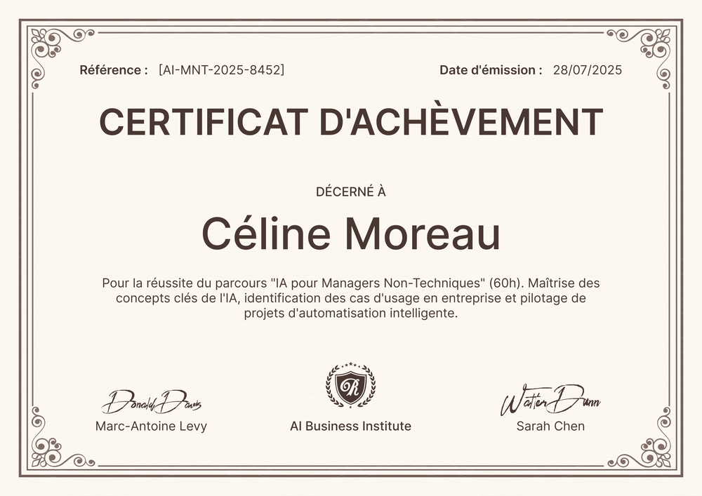 Certificat achèvement modèle – Paysage Certificat achèvement modèle – Paysage