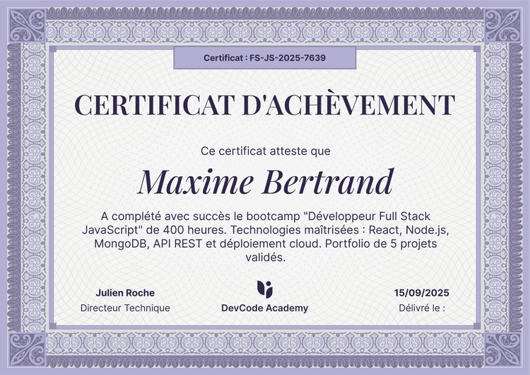 Modèle certificat achèvement riche et formel Modèle certificat achèvement riche et formel