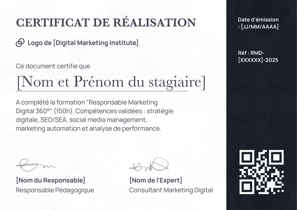 Certificat achèvement modèle – Paysage Certificat achèvement modèle – Paysage