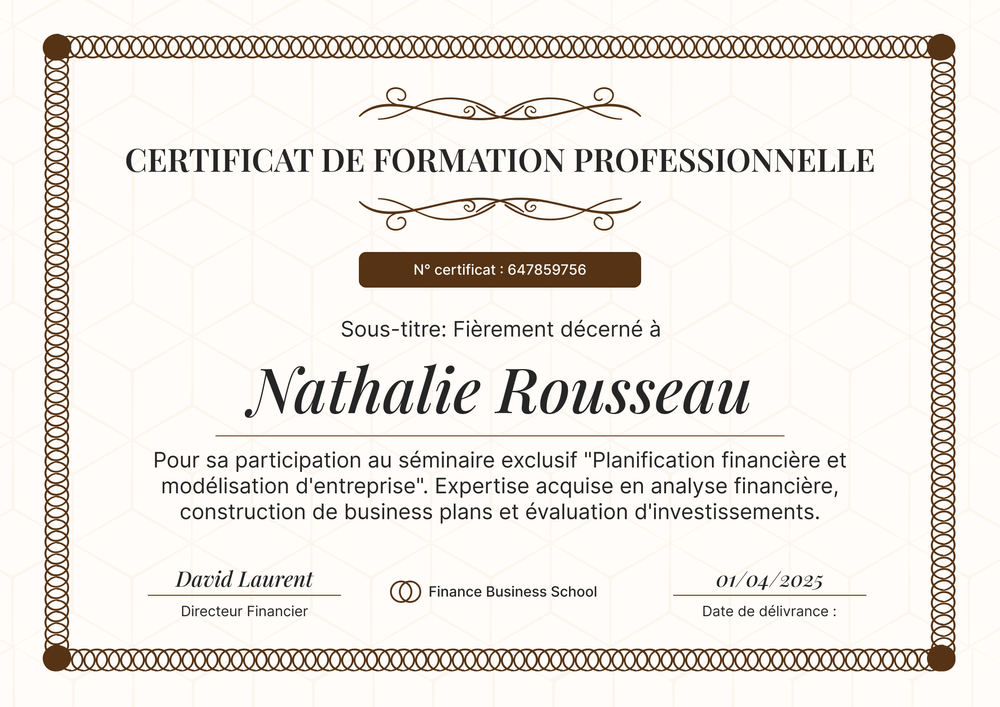 Modèle de certificat de formation formel et détaillé – Paysage Modèle de certificat de formation formel et détaillé – Paysage