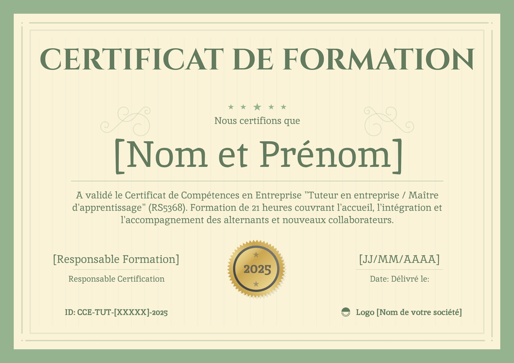Modèle de certificat de formation remarquable – Paysage Modèle de certificat de formation remarquable – Paysage
