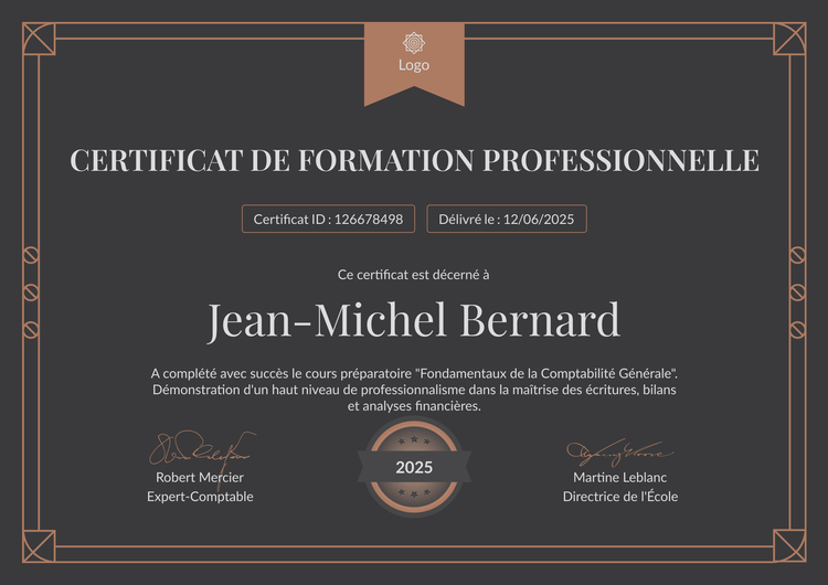 Modèle certificat de réalisation formation professionnel et sombre Modèle certificat de réalisation formation professionnel et sombre