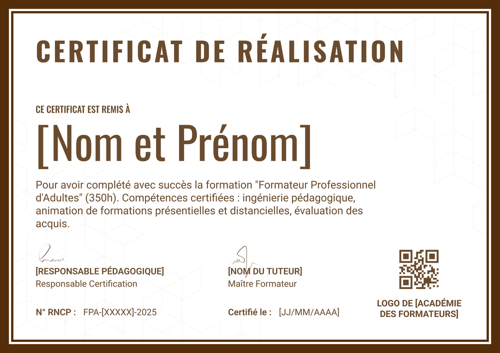Certificat achèvement modèle – Paysage Certificat achèvement modèle – Paysage