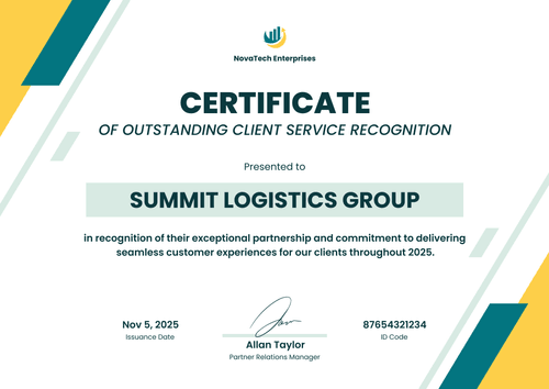 Customer Service Certificate Template – Landscape Customer Service Certificate Template – Landscape