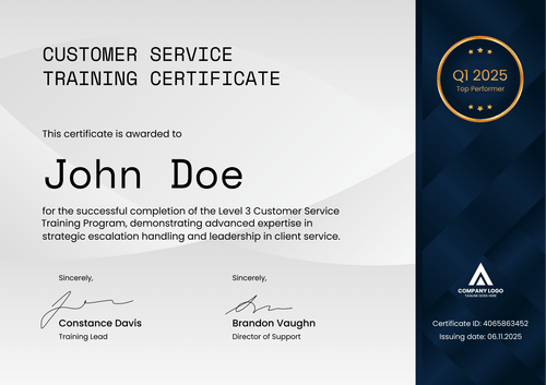 Clean Customer Service Certificate Template - Landscape Clean Customer Service Certificate Template - Landscape