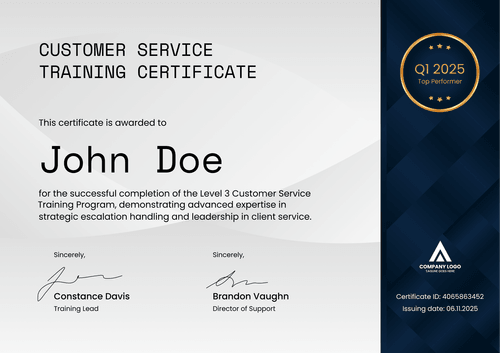 Clean Customer Service Certificate Template - Landscape Clean Customer Service Certificate Template - Landscape