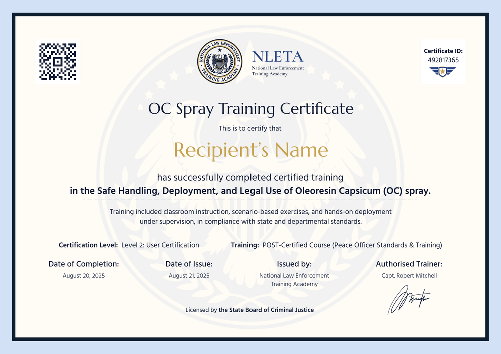 OC Spray Certificate Template - Landscape OC Spray Certificate Template - Landscape