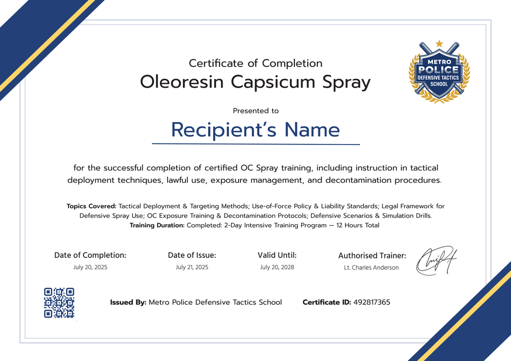 Free Pepper Spray Certification Template - Landscape Free Pepper Spray Certification Template - Landscape