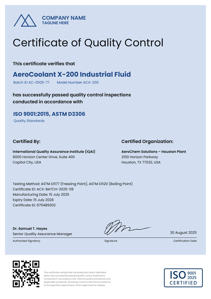 Free Certificate of Quality Control Template – Portrait Free Certificate of Quality Control Template – Portrait