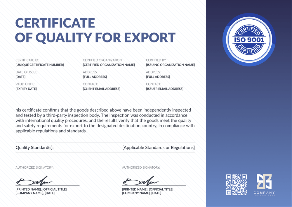 Certificate of Quality Template – Landscape Certificate of Quality Template – Landscape