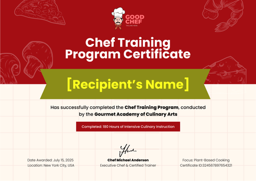 Red Chef Certificate Template for Training - Landscape Red Chef Certificate Template for Training - Landscape