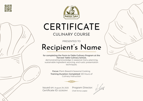 Cook Training Template Culinary Certificate Templates – Editable, Free & Chef-Ready