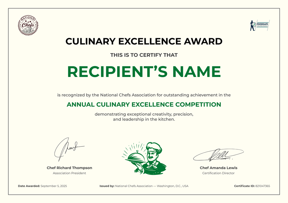 Green Culinary Certificate Template – Landscape Green Culinary Certificate Template – Landscape