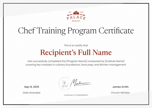 Free Printable Chef Certificate Template – Landscape Free Printable Chef Certificate Template – Landscape