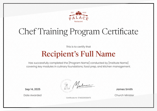 Free Printable Chef Certificate Template – Landscape Free Printable Chef Certificate Template – Landscape
