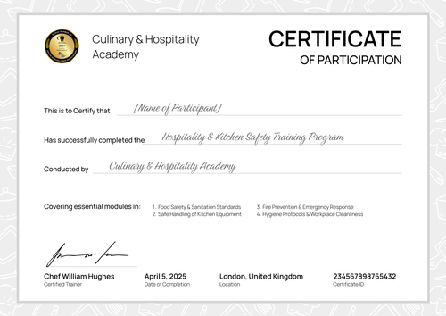 Free Structured Culinary Certificate Template – Landscape Free Structured Culinary Certificate Template – Landscape