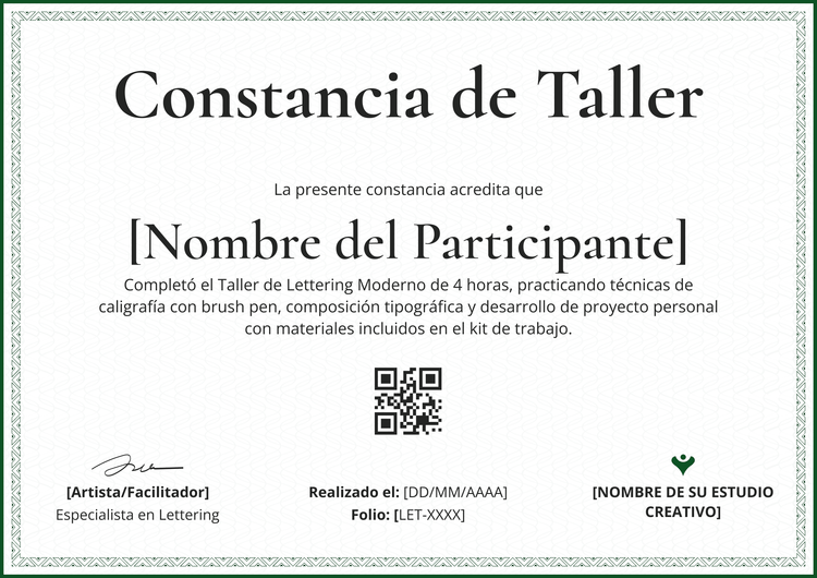 Modelo de certificado de taller simple y profesional Modelo de certificado de taller simple y profesional