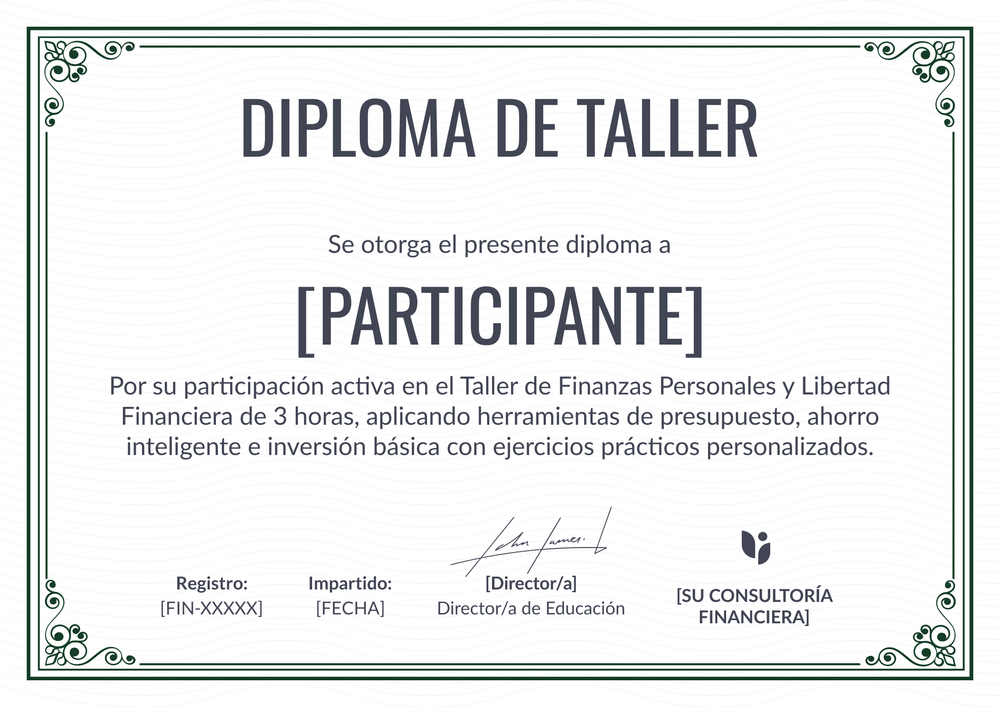 Modelo de certificado de taller tradicional y profesional – Horizontal Modelo de certificado de taller tradicional y profesional – Horizontal