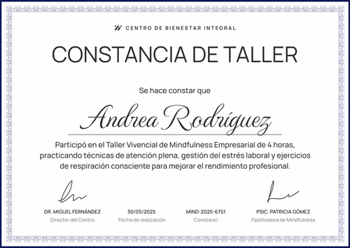 Modelo de certificado de taller clásico y profesional – Horizontal Modelo de certificado de taller clásico y profesional – Horizontal