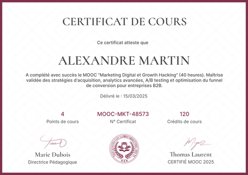 Modèle certificat de cours – Paysage Modèle certificat de cours – Paysage