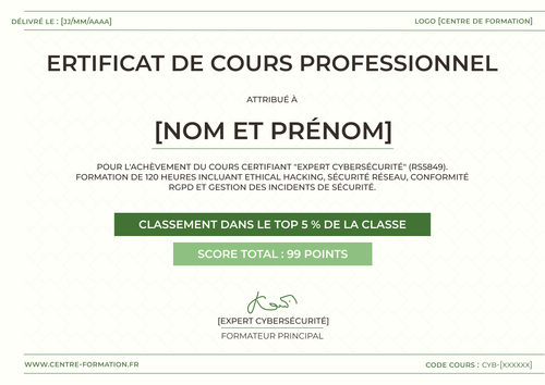 Modèle certificat de cours rafraîchissant – Paysage Modèle certificat de cours rafraîchissant – Paysage