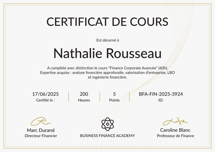 Modèle certificat de cours épuré et simple Modèle certificat de cours épuré et simple