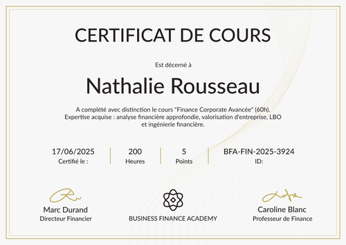 Modèle certificat de cours épuré – Paysage Modèle certificat de cours épuré – Paysage