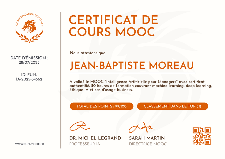 Modèle certificat de cours dynamique et simple Modèle certificat de cours dynamique et simple