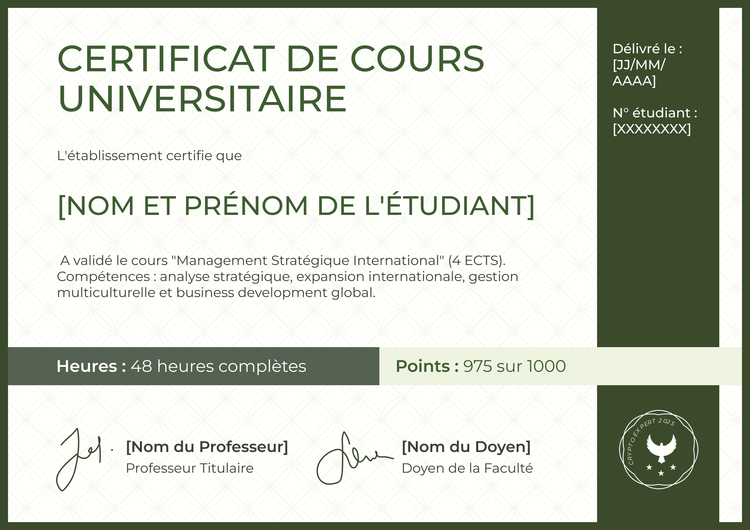 Modèle certificat de cours inspirant et formel Modèle certificat de cours inspirant et formel