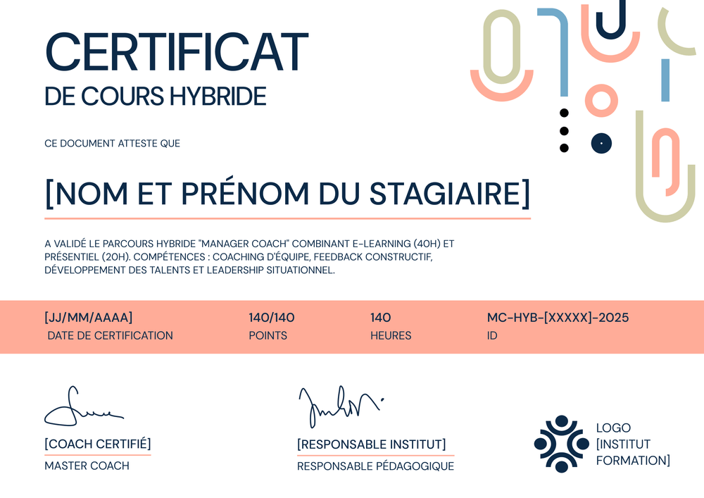 Modèle de certificat de cours hybride – Paysage Modèle de certificat de cours hybride – Paysage