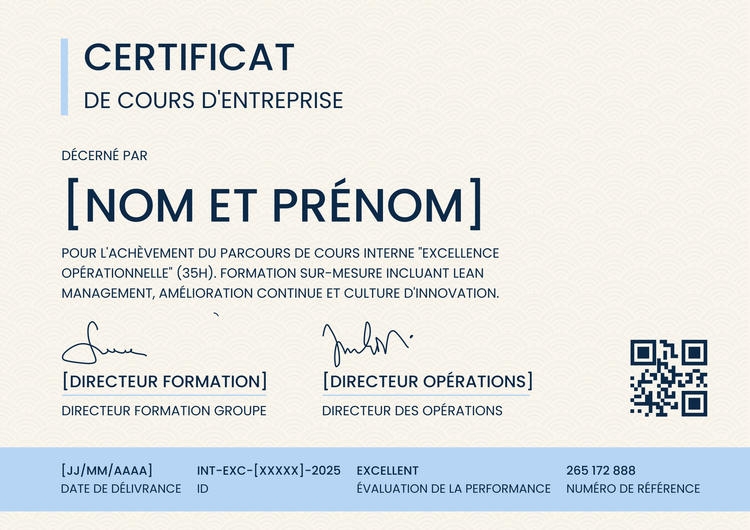 Modèle certificat de cours raffiné et moderne Modèle certificat de cours raffiné et moderne