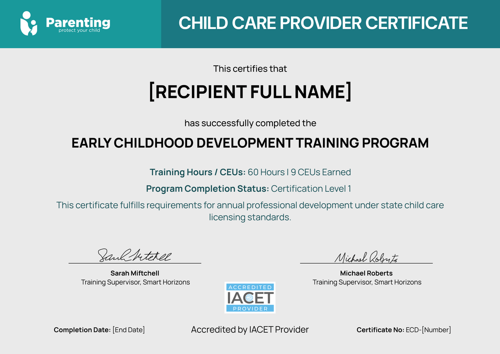 Child Care Certificate Template – Landscape Child Care Certificate Template – Landscape