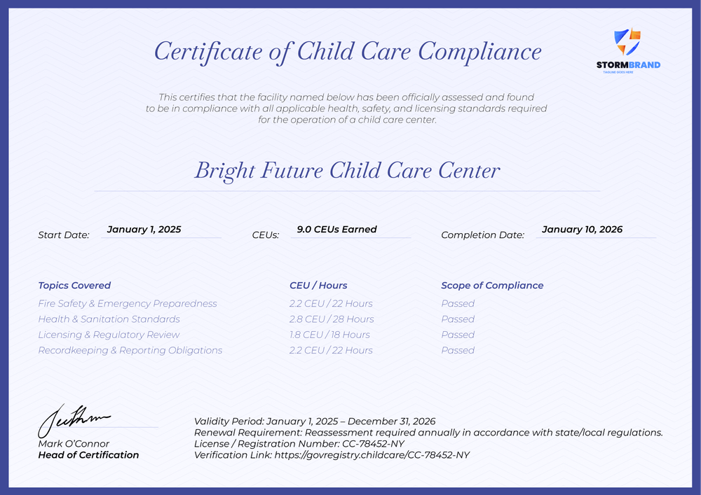 Clean Child Care Certificate Template – Landscape Clean Child Care Certificate Template – Landscape