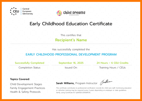 Child Care Assistant Certificate Template – Landscape Child Care Assistant Certificate Template – Landscape