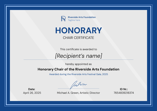 Blue Honorary Certificate Template – Landscape Blue Honorary Certificate Template – Landscape