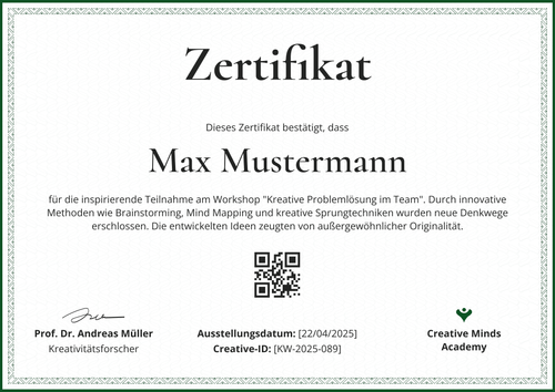 Kreativitäts Zertifikat Workshop Vorlage – Querformat Kreativitäts Zertifikat Workshop Vorlage – Querformat