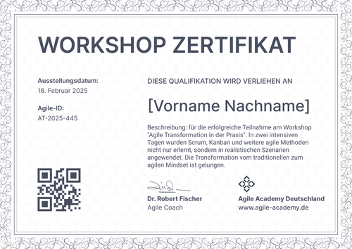 Kostenlose Zertifikat Workshop Vorlage für Agile Training - Querformat Kostenlose Zertifikat Workshop Vorlage für Agile Training - Querformat