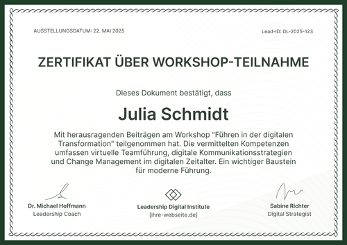 Digital Leadership Zertifikat Workshop Vorlage kostenlos - Querformat Digital Leadership Zertifikat Workshop Vorlage kostenlos - Querformat