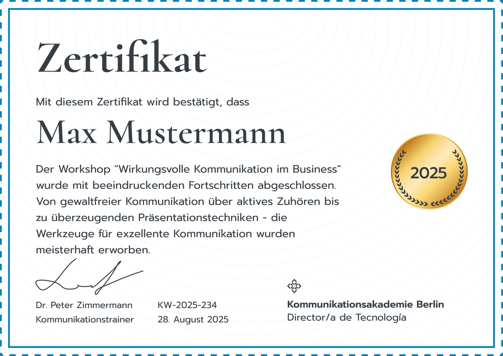 Zertifikat Workshop Vorlage online anpassen - Querformat Zertifikat Workshop Vorlage online anpassen - Querformat