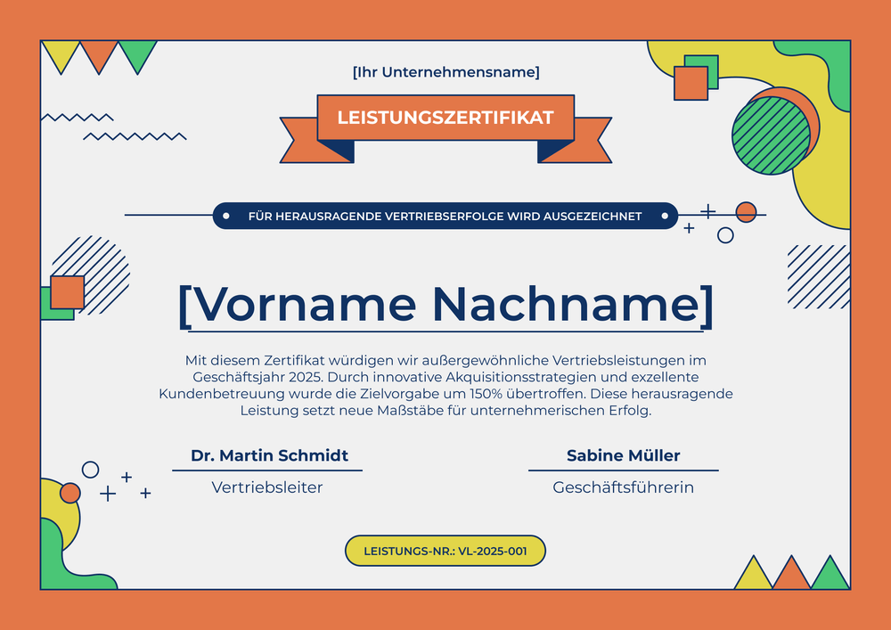 Farbenfrohe Leistungszertifikat Vorlage – Querformat Farbenfrohe Leistungszertifikat Vorlage – Querformat