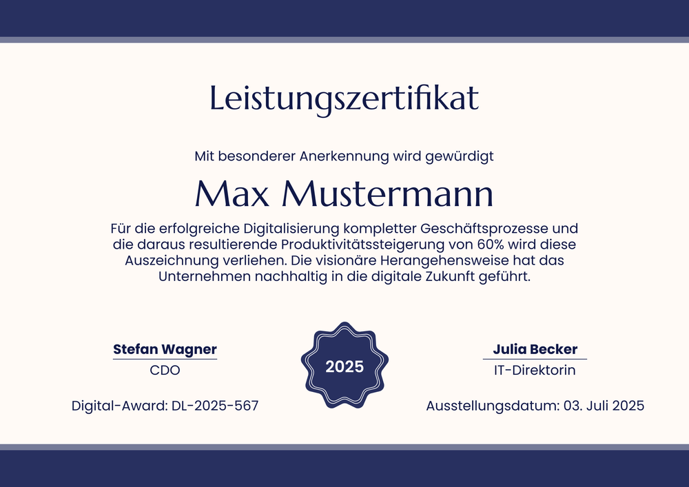 Vorlage für Leistungszertifikate – Querformat Vorlage für Leistungszertifikate – Querformat