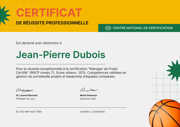 Certificat de réussite moderne et sportif Certificat de réussite moderne et sportif