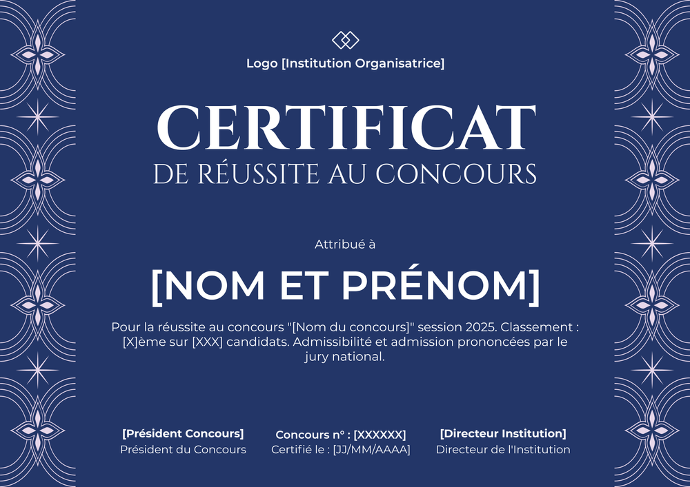 Certificat de réussite modèle académique – Paysage Certificat de réussite modèle académique – Paysage