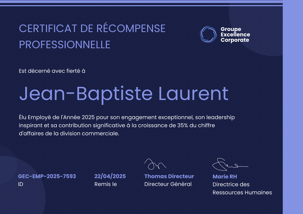 Certificat de récompense bleu – Paysage Certificat de récompense bleu – Paysage