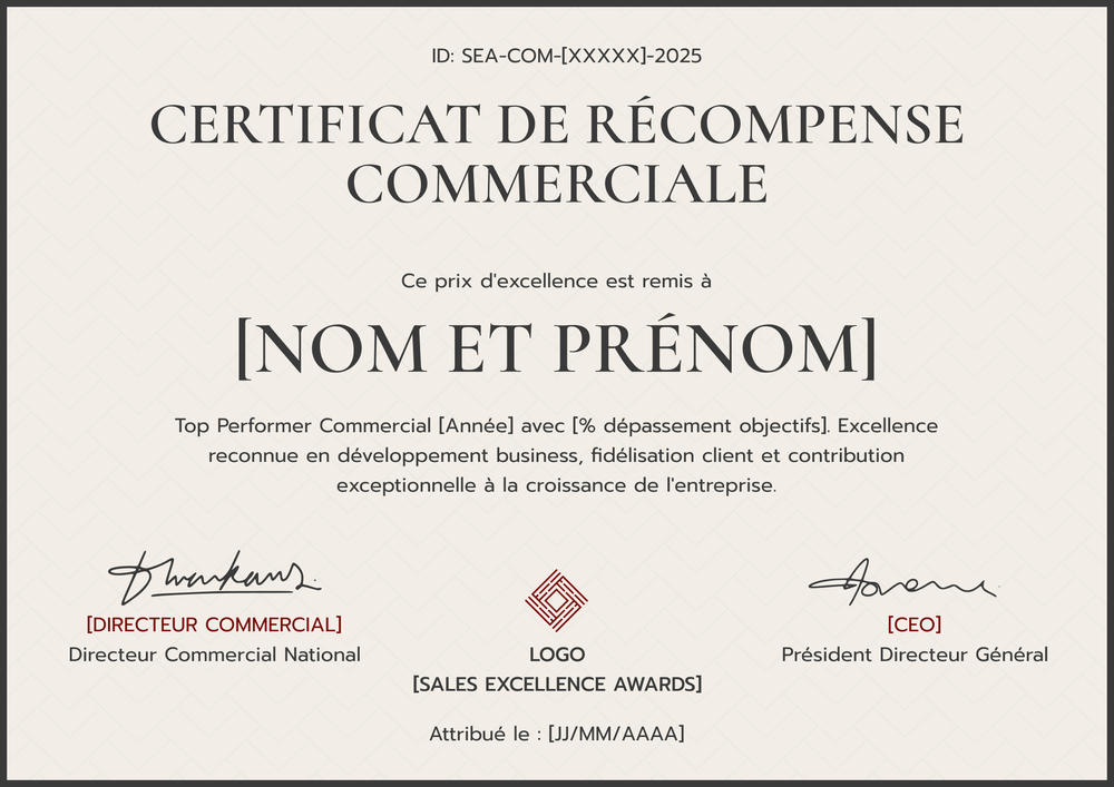 Certificat de récompense – Paysage Certificat de récompense – Paysage