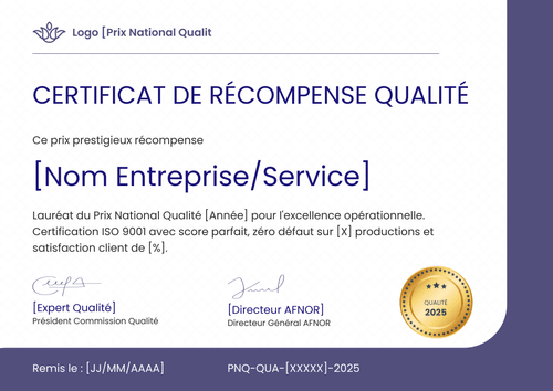Certificat de récompense fonctionnel – Paysage Certificat de récompense fonctionnel – Paysage