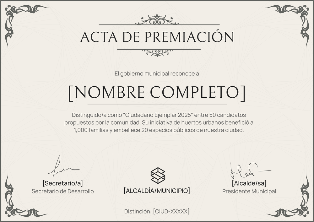 Modelo de certificado de premio tradicional para eventos públicos - Horizontal Modelo de certificado de premio tradicional para eventos públicos - Horizontal