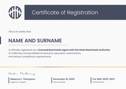 Clean Real Estate Certificate Template - Landscape Clean Real Estate Certificate Template - Landscape