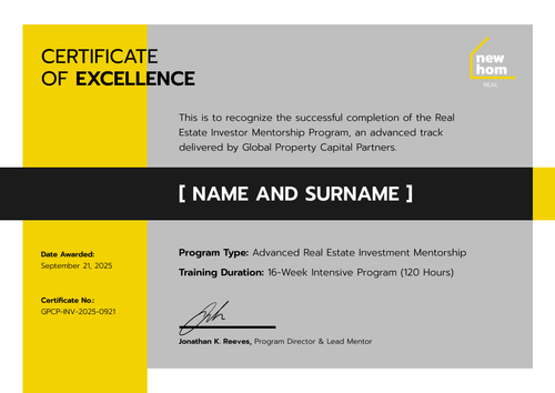 Real Estate Certificate Template in Yellow to Make It Stand Out - Landscape Real Estate Certificate Template in Yellow to Make It Stand Out - Landscape