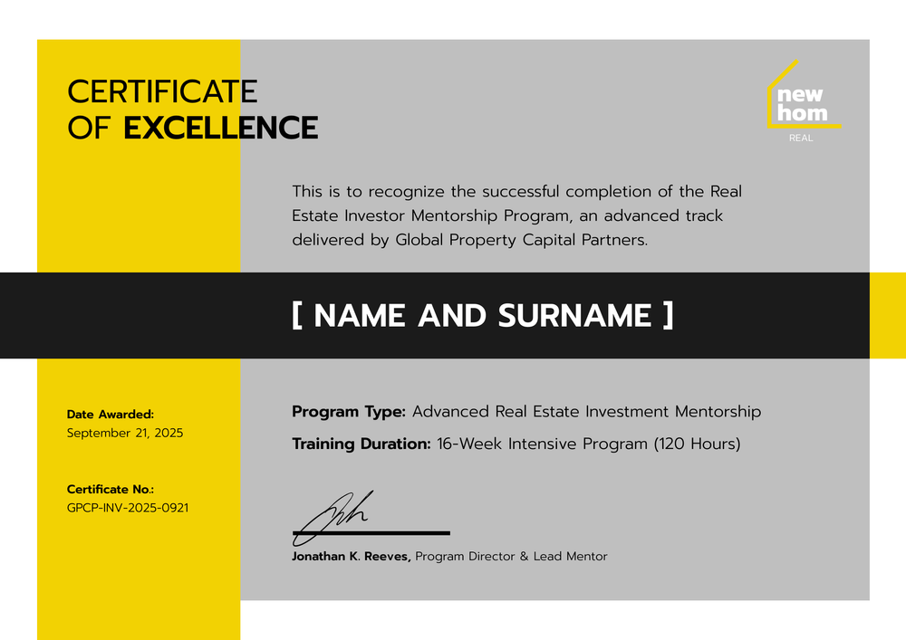 Real Estate Certificate Template in Yellow to Make It Stand Out - Landscape Real Estate Certificate Template in Yellow to Make It Stand Out - Landscape